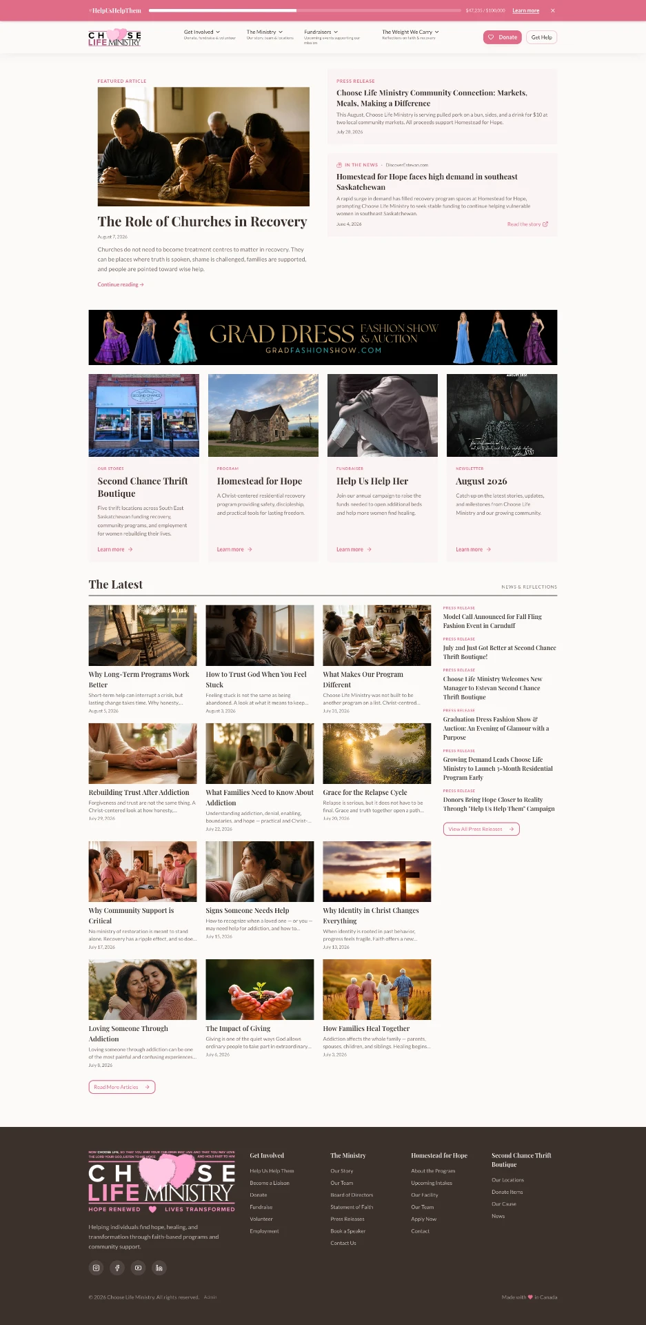 The rebuilt Choose Life Ministry website