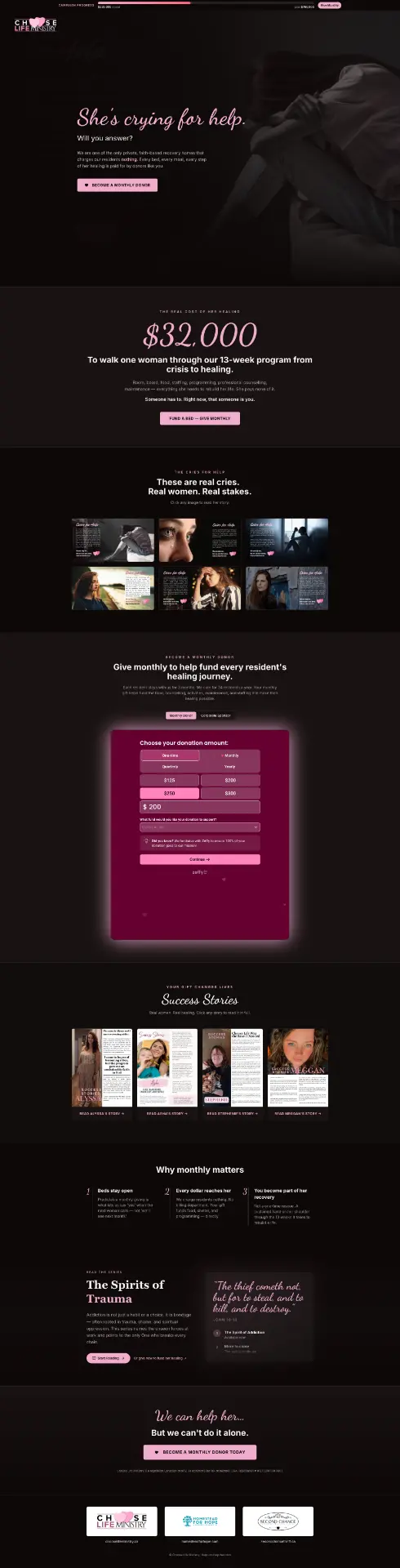 Help Us Help Her donation campaign landing page